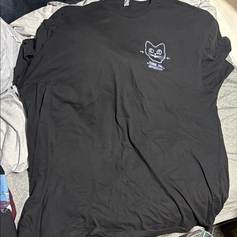 coffeezilla Black Tee with Cat Graphic and Text